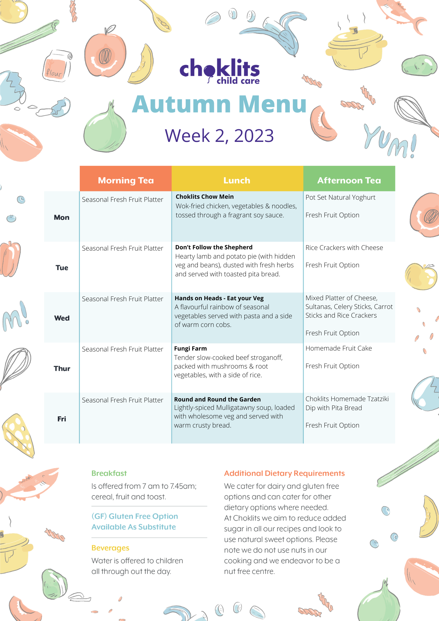 Choklits Autumn Menu 2023 Week 2