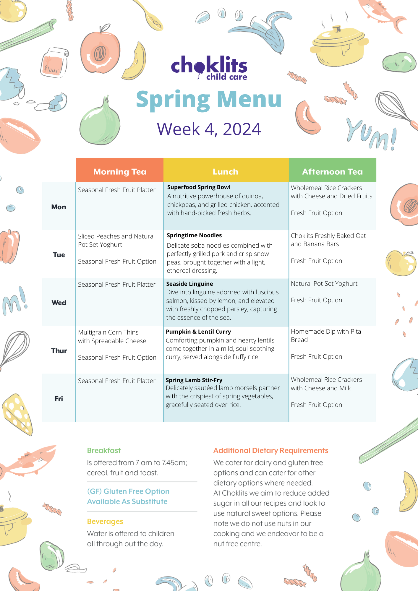 Choklits Child Care Spring Menu 2024 Week 4