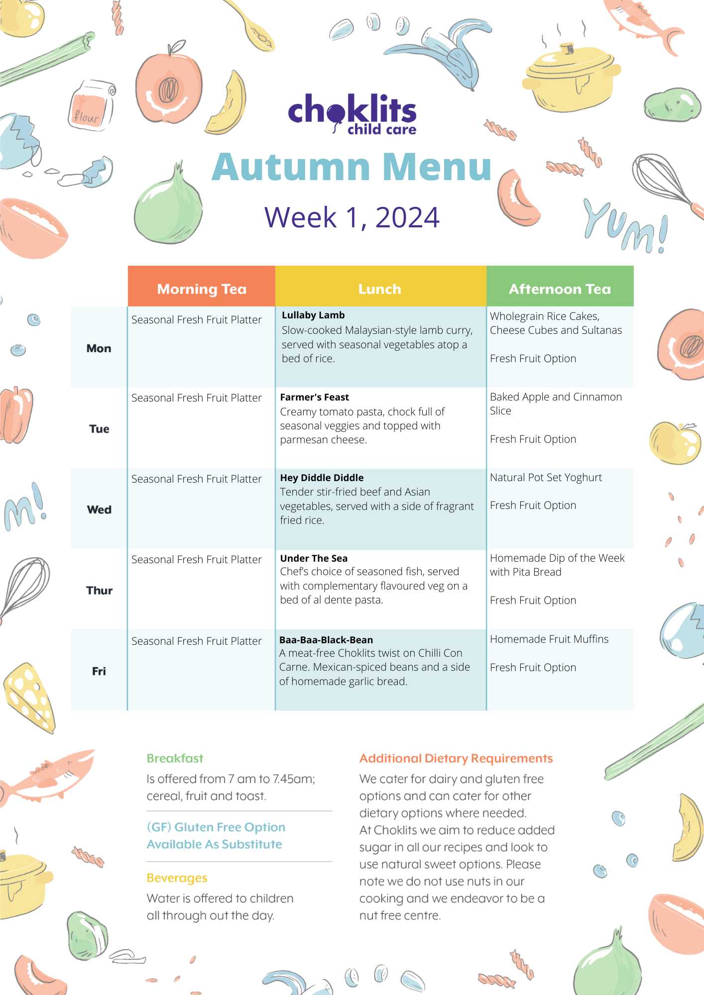 Choklits Autumn Menu 2024 Week 1