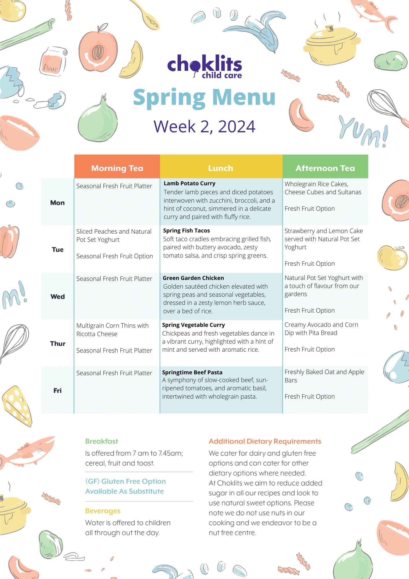 Choklits Child Care Spring Menu 2024 Week 2