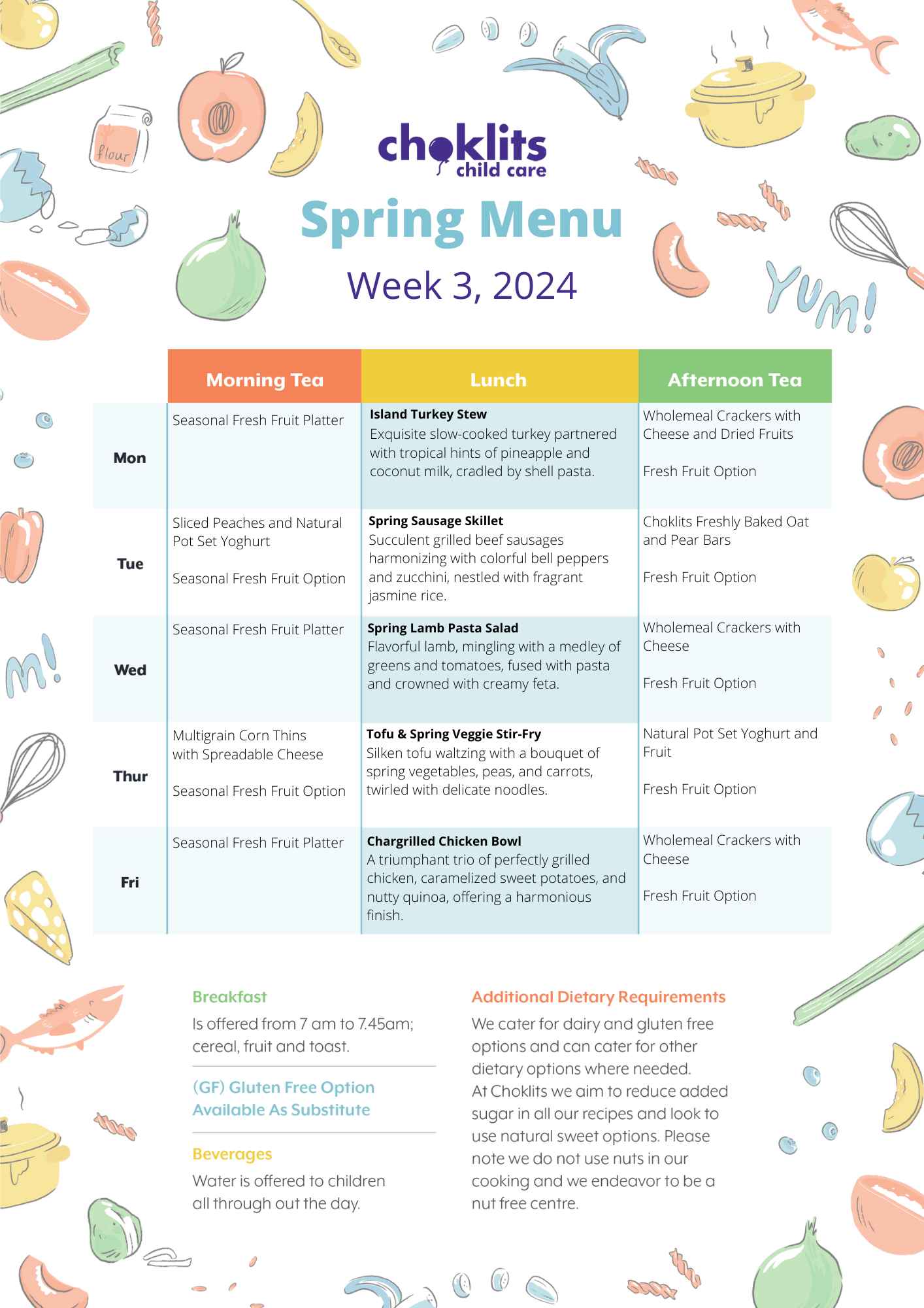 Choklits Child Care Spring Menu 2024 Week 3